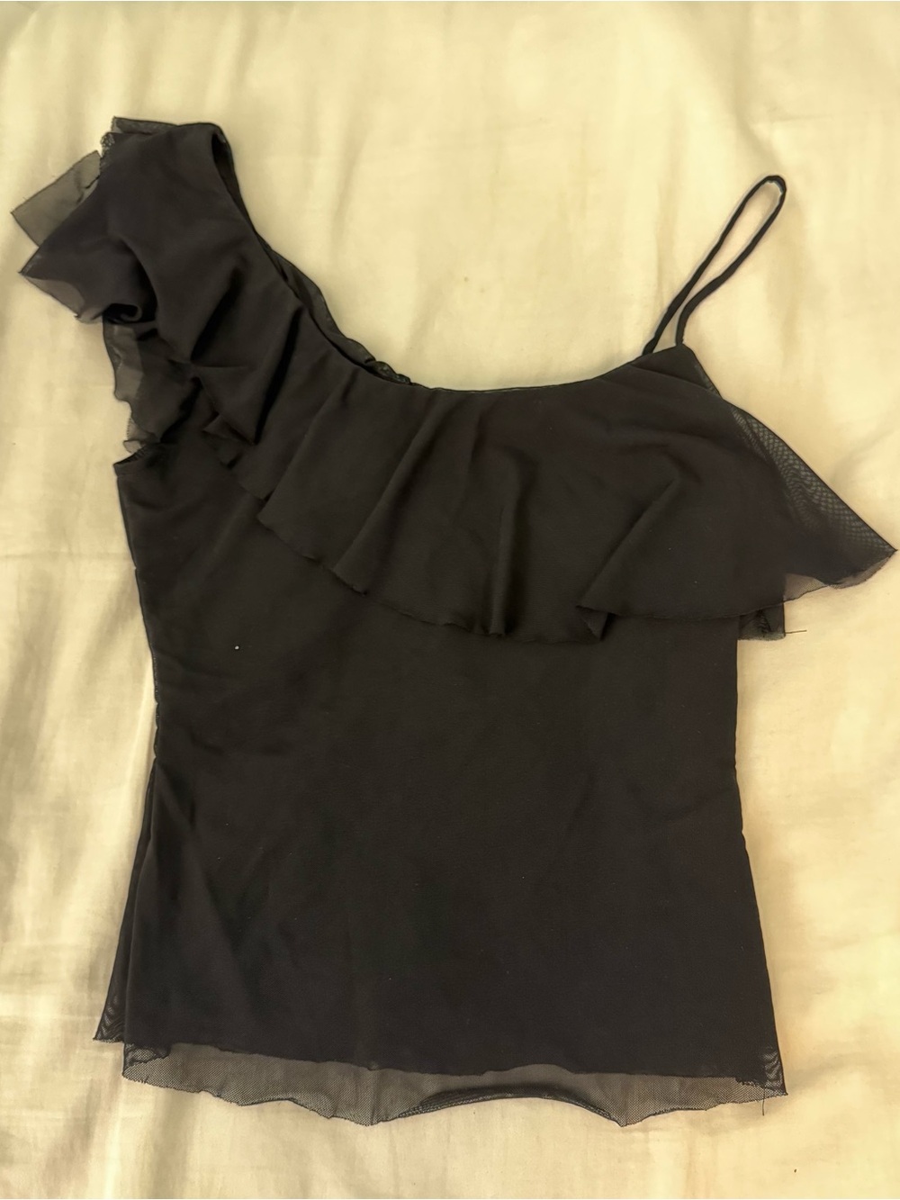 Black One-Shoulder Ruffle Women's Top